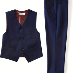 2pcs Boys Formal Outfits Pants&Vest Set For Competition Wedding Dress