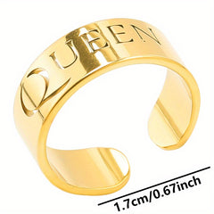 Stainless Steel 18k Plated Queen Cuff Ring - Colorful Options