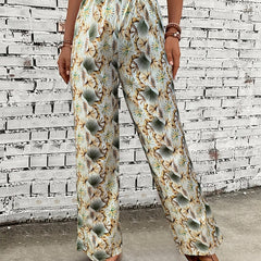 Boho Wide Leg Pants Women's Plus Size Elastic High Rise Trousers