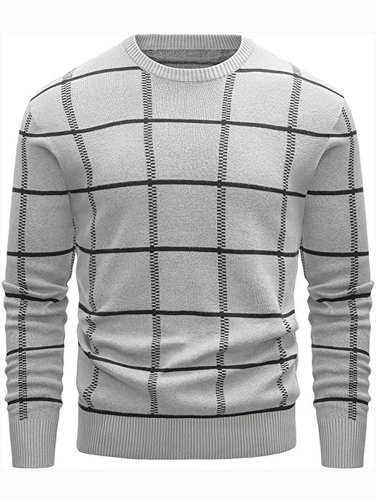 Men's Casual Plaid Sweater Loose Fit Comfy Pullover