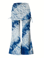  Tie Dye Ruched High Rise Flared Leg Trousers