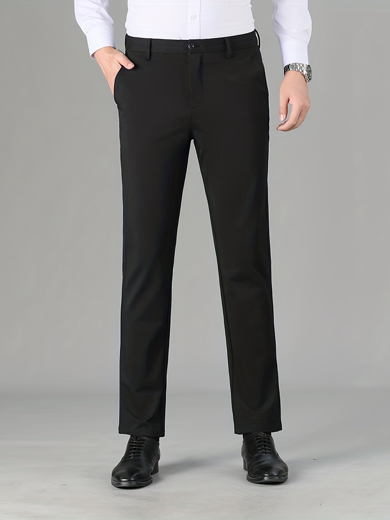 Men's Formal Solid Stretch Dress Pants for Fall Winter Business