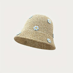 Flower Decor Bucket Hat Solid Sun Hats Hollow Crochet Cloche Hat