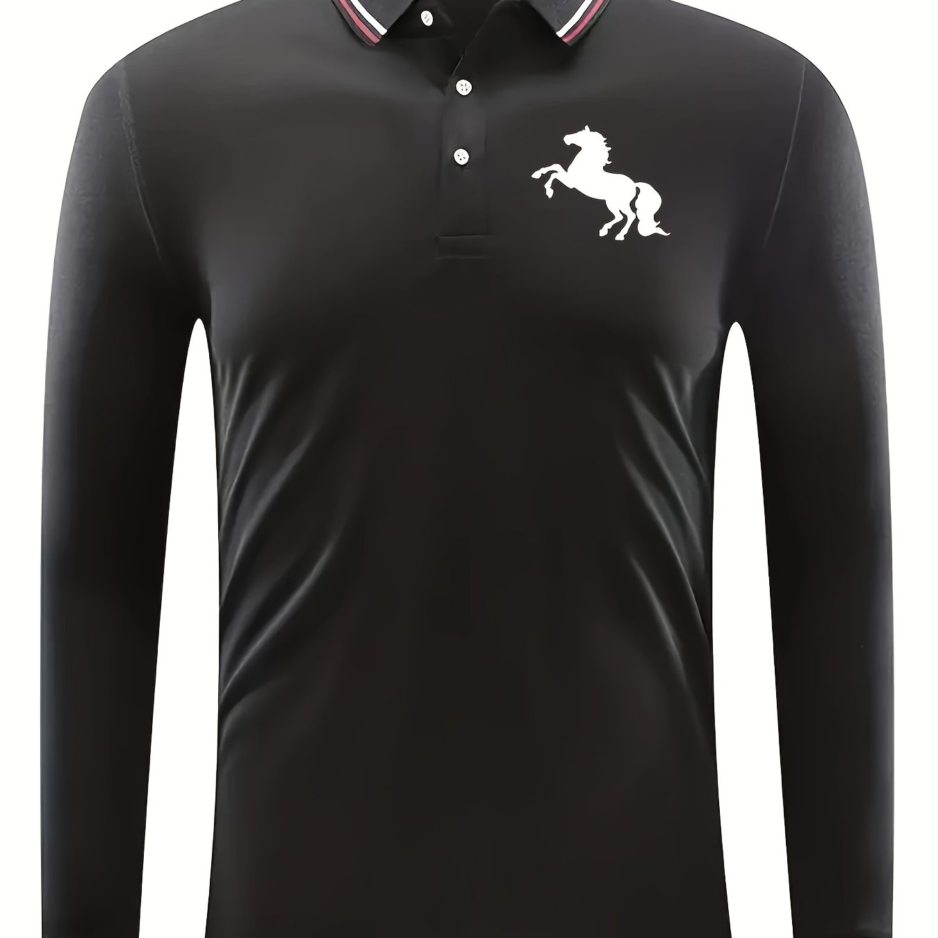 Men's Horse Pattern Long Sleeve Polo Shirt