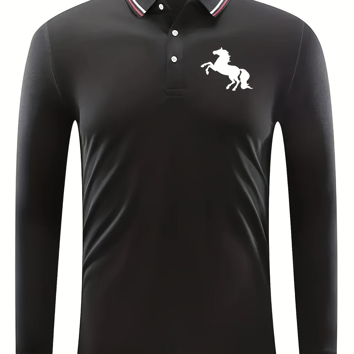 Men's Horse Pattern Long Sleeve Polo Shirt