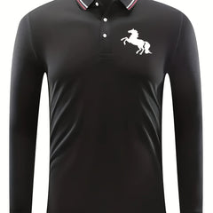 Men's Horse Pattern Long Sleeve Polo Shirt