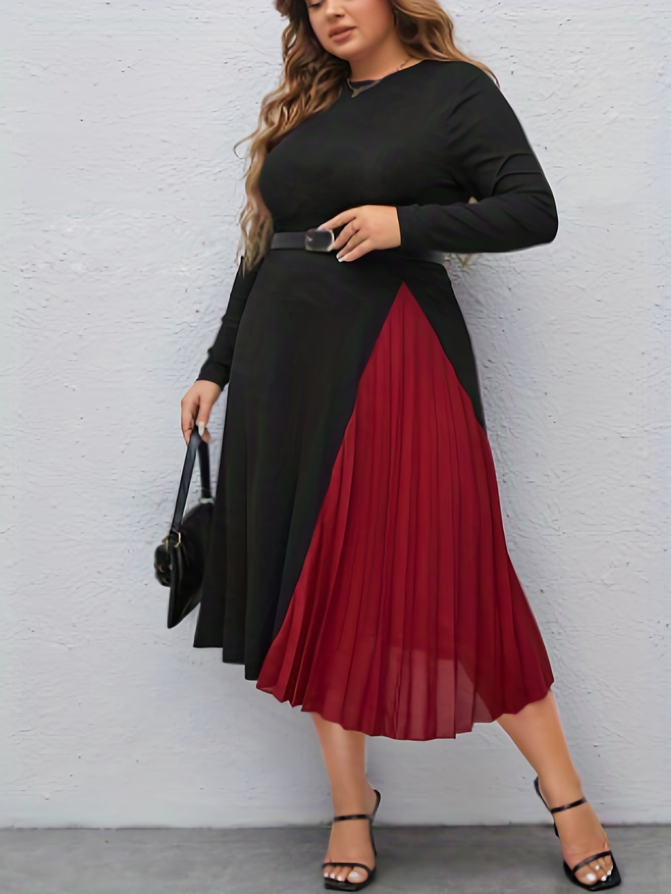  Colorblock Long Sleeve Maxi Dress