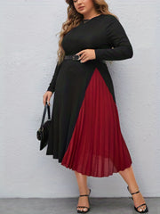  Colorblock Long Sleeve Maxi Dress