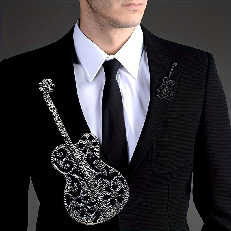 Men's Vintage Guitar Violin Brooch Instrument Pin Badge