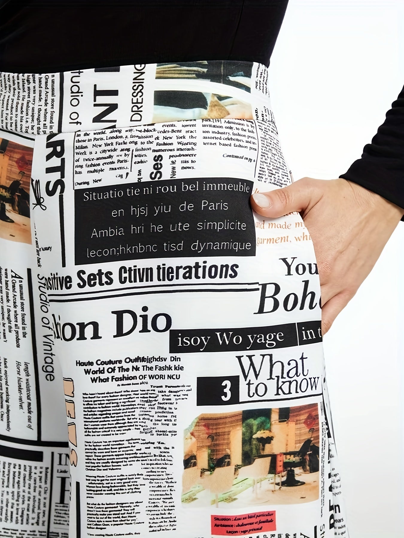  Newspaper Pattern High Waist Wide Leg Pants