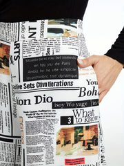  Newspaper Pattern High Waist Wide Leg Pants