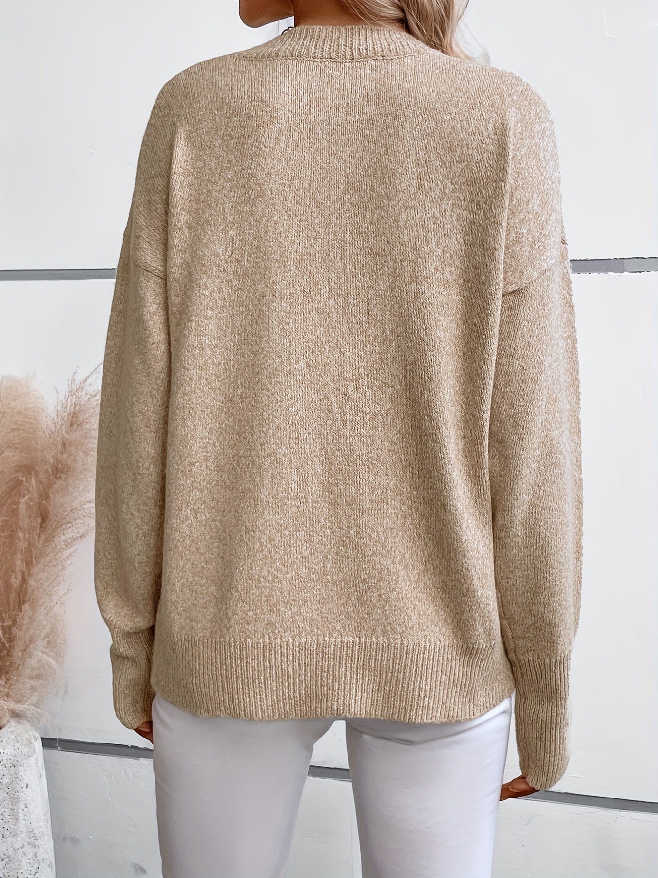 Women's Solid Crew Neck Pullover Sweater for Fall & Winter