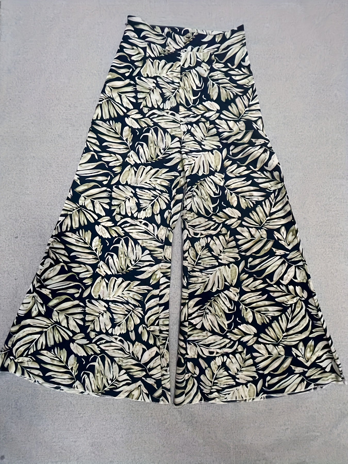 Plant Print Wide Leg Pants for Women