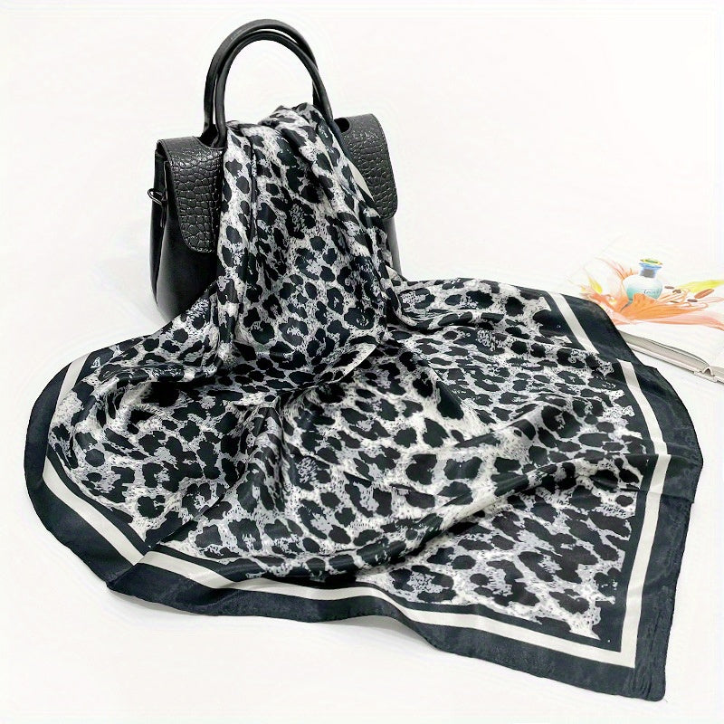Leopard Printed Headscarf Satin Square Scarf Bandana Silk Feeling Headband