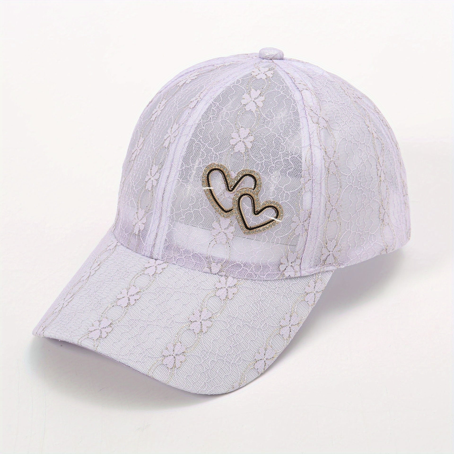 Lace Floral Embroidered Baseball Cap Heart Label Mesh Overlay Breathable Sun Hat