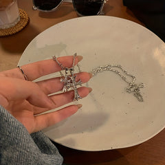 Y2K Double Cross Long Necklace Jewelry Gift