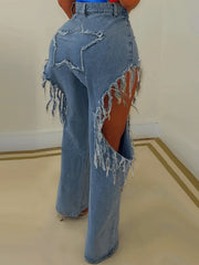  Ripped Button Fly High Rise Loose Fit Jeans