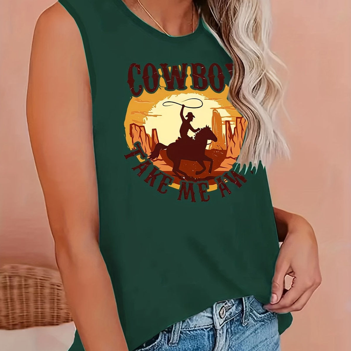  Cartoon Print Round Neck Tank Top