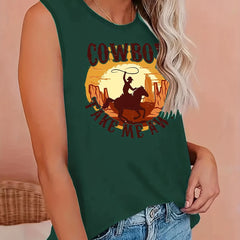  Cartoon Print Round Neck Tank Top
