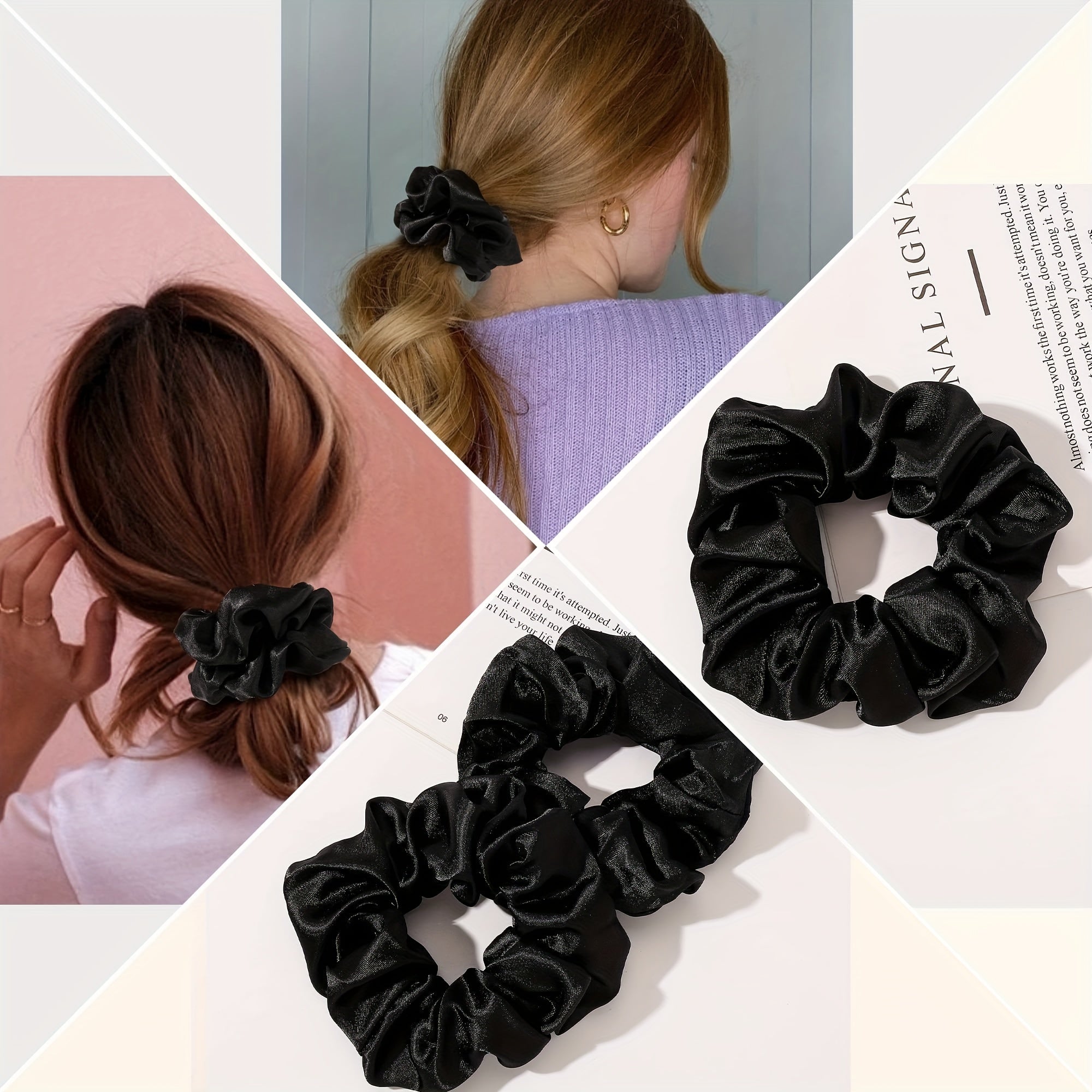8pcs Large Satin Scrunchie Hair Tie Solid Silky Hair Rope Female Hair Accessorie