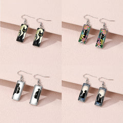 Cat Pattern Rectangle Drop Hook Earrings Jewelry Kitten Animal Party