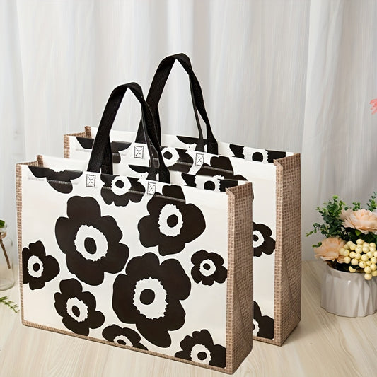 2pcs Retro Flower Print Handbag Large Capacity Storage Bag