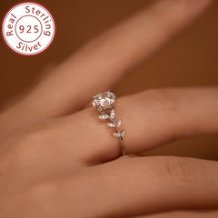 1ct Moissanite Engagement Ring 925 Sterling Silver Leaf Design