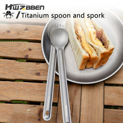 HWZBBEN Titanium Long Handle Fork & Spoon Set for Camping