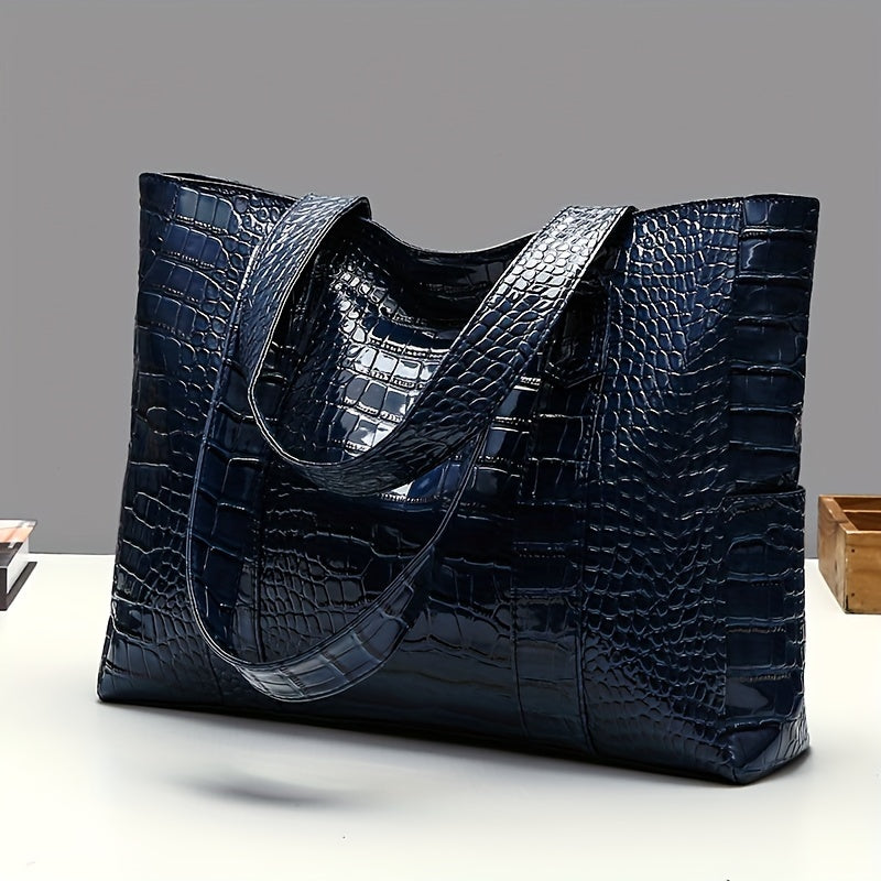 Crocodile Pattern PU Leather Tote Bag Shoulder Handbag