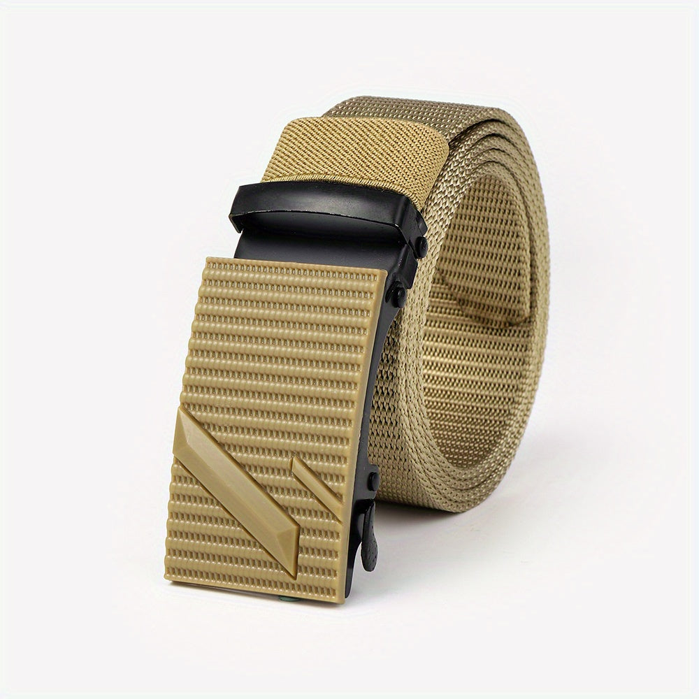 Men's Stripe Pattern Nylon Webbing Belt with Auto Slip Buckle