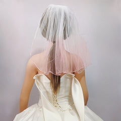 Short Tulle Bride'S Veil with Lace Detail Soft Pastel Gradient