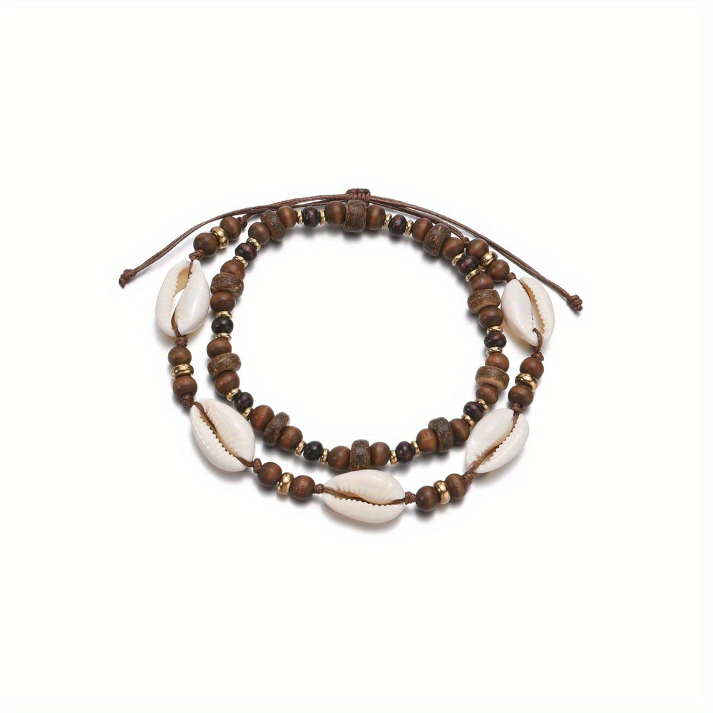 Boho Shell Beaded Anklet Set Beach Foot Jewelry