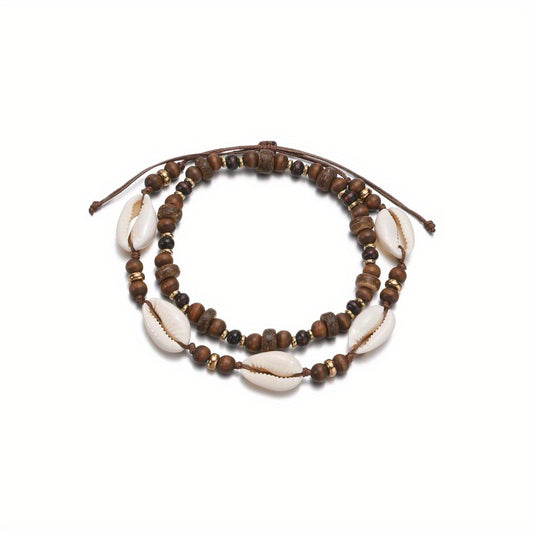 Boho Shell Beaded Anklet Set Beach Foot Jewelry