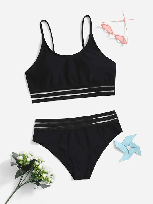 Girl's Solid Bikini Set for Summer Beach Vacation