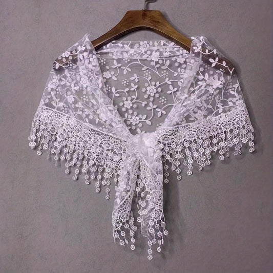 Flower Embroidery Triangle Scarf Tassel Veils Classic Mantilla Head Covering