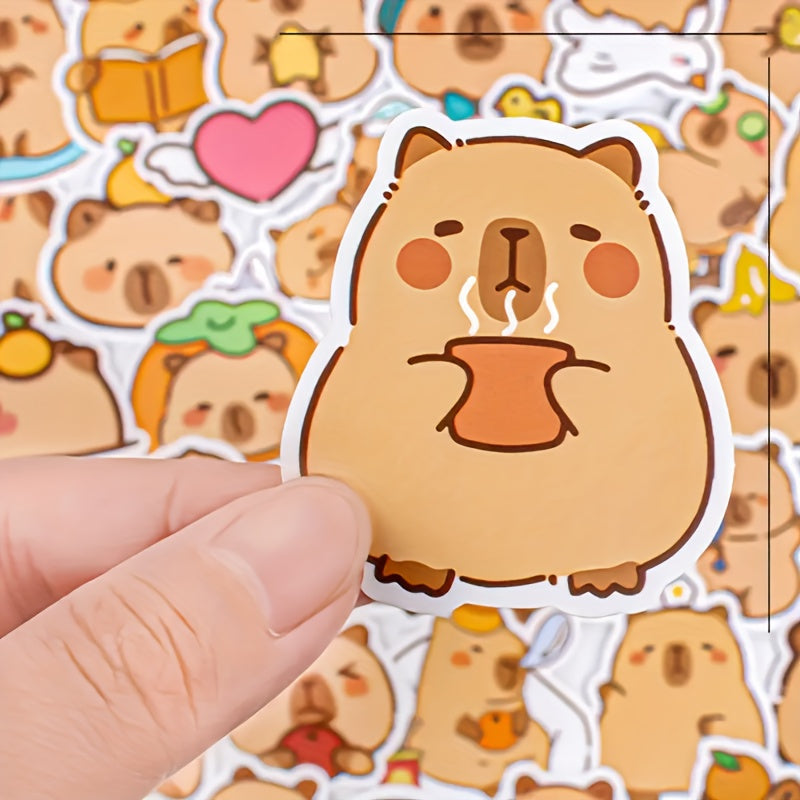50 Adorable Capybara Cartoon Stickers with Fun Accessories Self Adhesive Decals