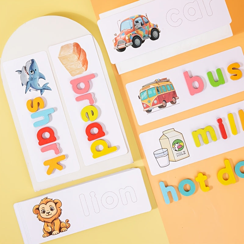 Wooden Educational Toy for Kids Word Recognition & Spelling Memory Matching Game