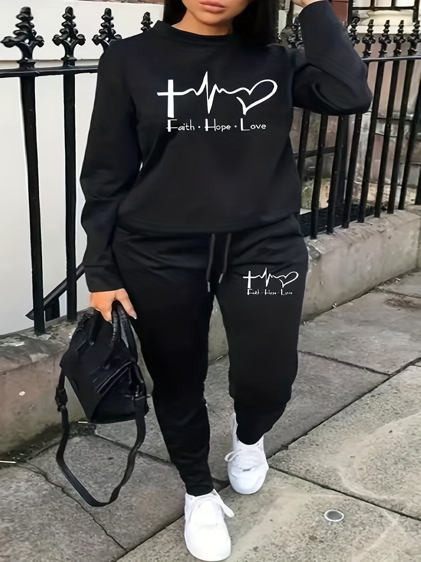 Casual Long Sleeve Sweatshirt & Joggers Pants Set