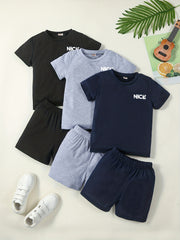 Boys Round Neck Short Sleeve T shirt & Elastic Waist Shorts 2pcs