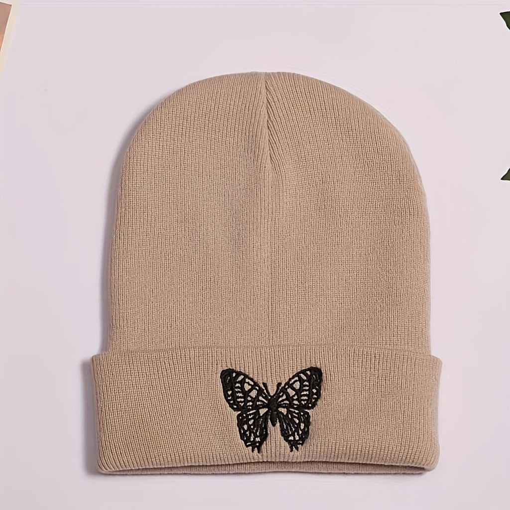 Butterfly Embroidery Knitted Hat Ski Outdoor Warm Hat
