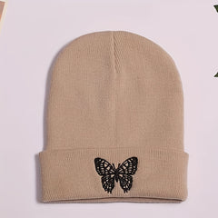 Butterfly Embroidery Knitted Hat Ski Outdoor Warm Hat