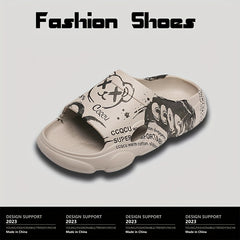 Men's Cartoon Print Non Slip Platform Slides Comfortable Cloud Slides