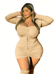 Plus Size Sexy Dress Sweetheart Neck Ruched Bodycon Mini Dress