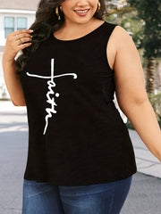 Women's Plus Size Casual Tank Top Letter Print Round Neck Medium Stretch