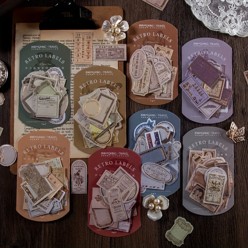 30pcs Bronzing Banknote Note Sticker Retro DIY Scrapbook Decoration
