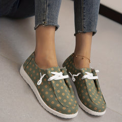 Yellow Polka Dot Canvas Shoes Lace Up Lightweight Walking Shoes