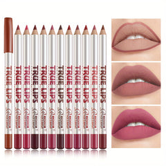 12 Piece True Lips Lip Liner Pencil Set Matte Waterproof Assorted Colors