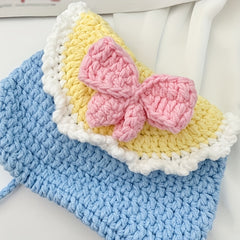 Cartoon Bow Decor Knit Shoulder Bag Coin Purse Mobile Phone Bag