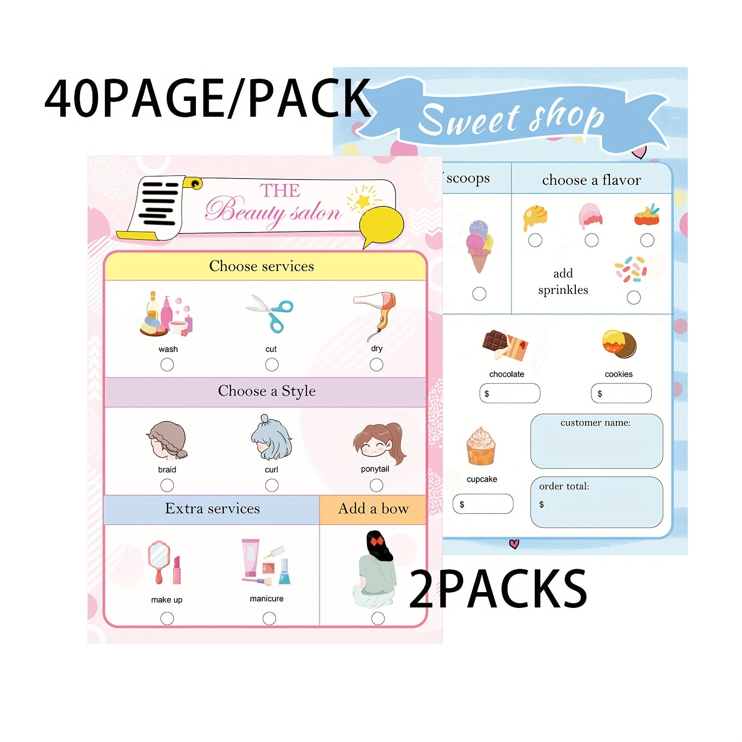 Beauty Salon & Makeup Notepad Sets for Girls - Role Play Pretend Play