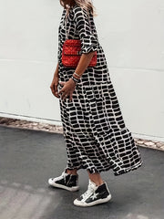  Colorblock Geometric Print Maxi Dress